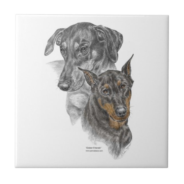 Portrait of Two Dobermans Tile (Front)