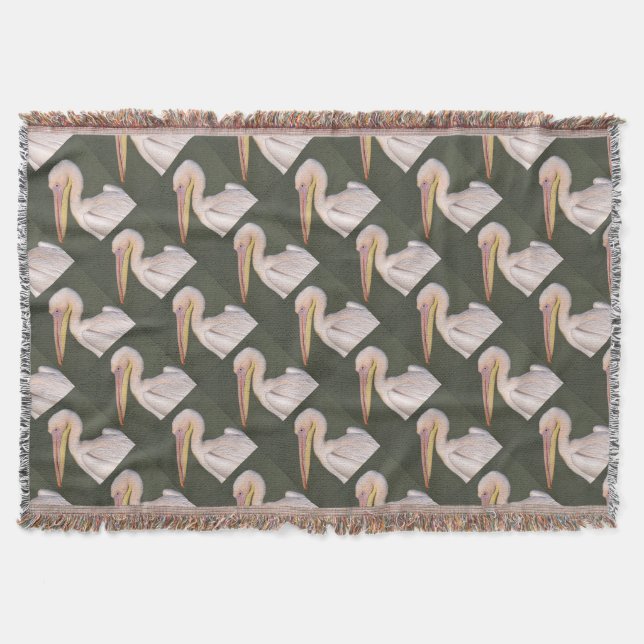 Portrait of white pelican throw blanket (Front)