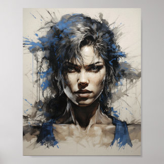 Portrait Of Woman Bodybuilder Pen And Ink Sketch  Poster