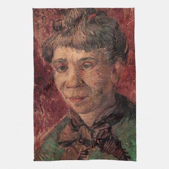 Portrait of Woman Madame Tanguy, Vincent van Gogh Tea Towel (Vertical)