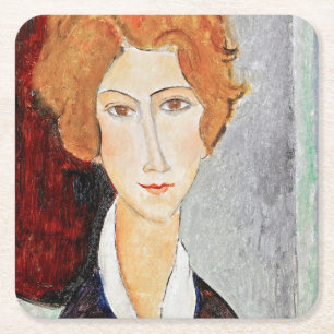 Portrait of Woman, Modigliani Square Paper Coaster
