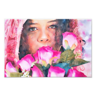 Portrait of Woman With Pink Roses Photo Print