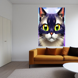 Portrait of yellow eye cat AI Art Poster