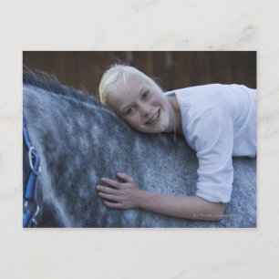 portrait of young girl on white horse postcard