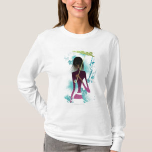 Portrait of young woman holding purse and umbrella T-Shirt