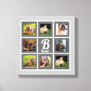 portrait photo collage monogram grey and  white canvas print