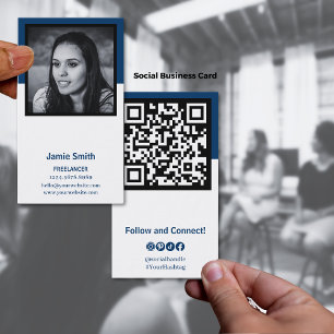 Portrait Photo Social Black, Blue & White Business Card