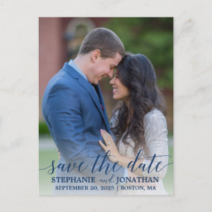 Portrait Picture Save The Date Postcard in Navy