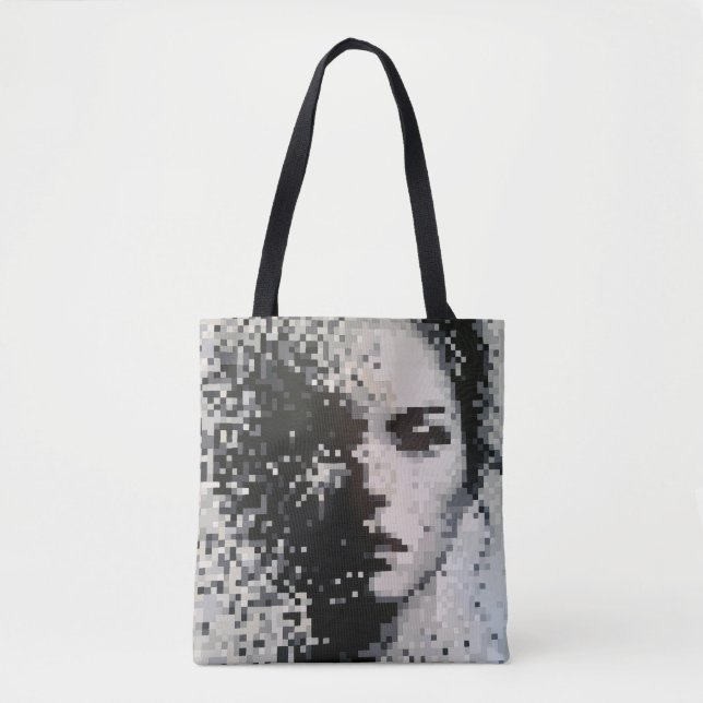 Portrait pixelisé en nuances de gris poétiques tote bag (Front)