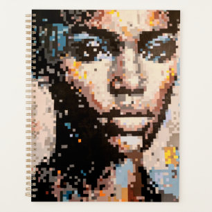 Portrait pixelisé expressif planner