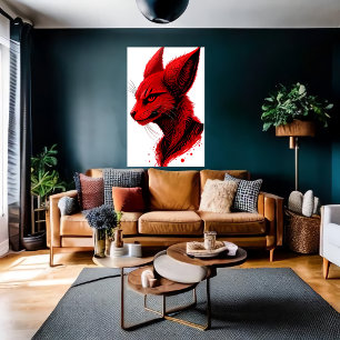 Portrait red cat head   AI Art Poster