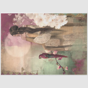 Portrait Woman and Parrot Colourful Art Tissue Paper