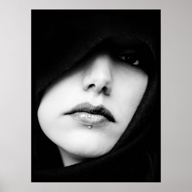 Portrait, Woman, Mysterious, Black and White Poster (Front)