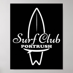 Portrush, Surf Club Retro Surfboard Graphic Poster