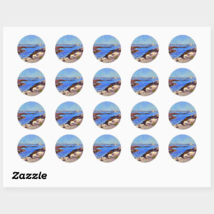 Portsmouth Harbor, NH fine art painting, Classic Round Sticker