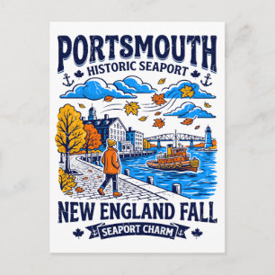 Portsmouth New England Fall Historic Seaport Postcard