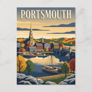 Portsmouth New Hampshire Harbour Vintage Poster Postcard