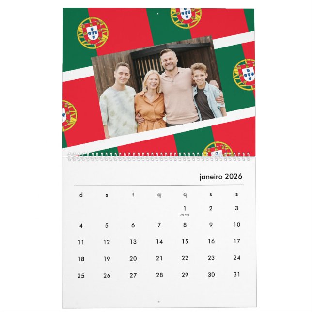 Portugal | Add Your Photo Portuguese Flag 2026 Calendar (Jan 2026)