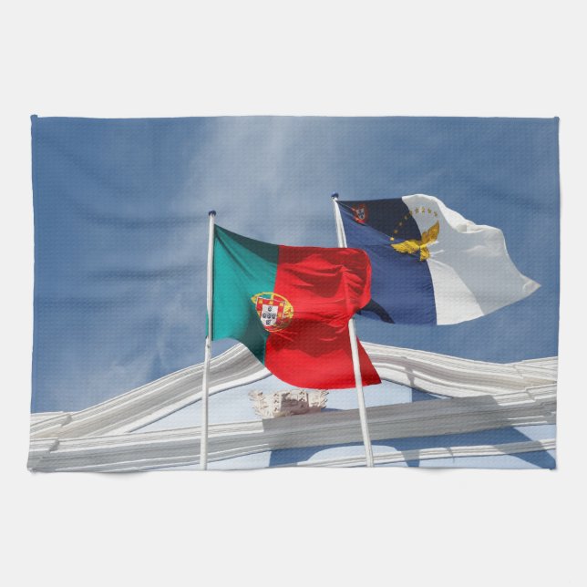 Portugal and Azores flags Tea Towel (Horizontal)