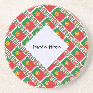 Portugal and Portuguese Flag Tiled with Your Name Coaster