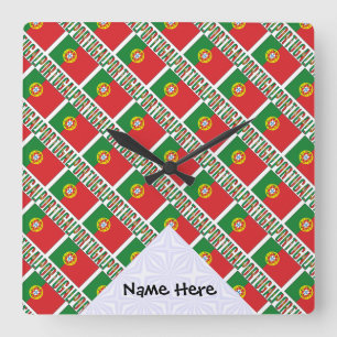 Portugal and Portuguese Flag Tiled with Your Name Square Wall Clock