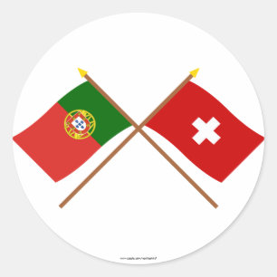 Portugal and Switzerland Crossed Flags Classic Round Sticker