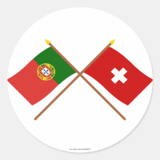 Portugal and Switzerland Crossed Flags Classic Round Sticker