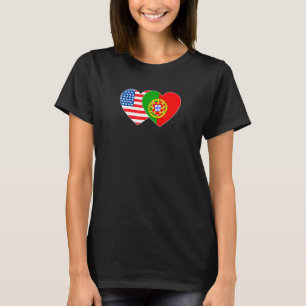Portugal and USA Flag Twin Heart for Portuguese Am T-Shirt
