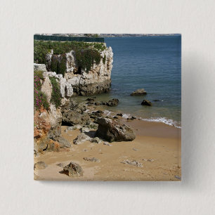 Portugal, Cascais. Praia da Rainha, a beach in 15 Cm Square Badge