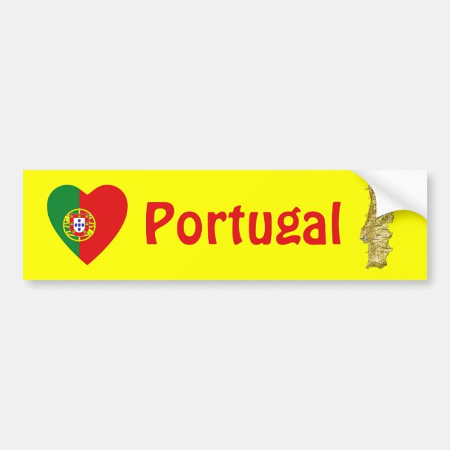 Portugal Flag Heart + Map Bumper Sticker (Front)