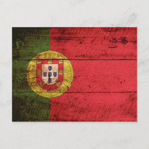 Portugal Flag on Old Wood Grain Postcard