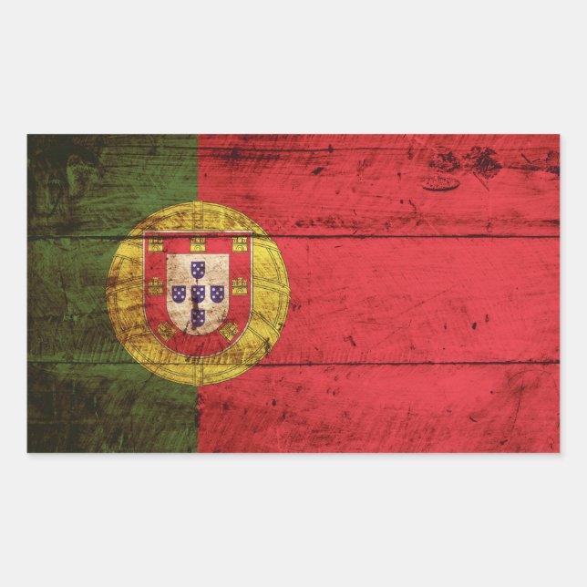 Portugal Flag on Old Wood Grain Rectangular Sticker (Front)