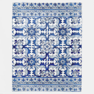 Portugal Lisbon Azulejo Tile Pattern Winter Fleece Blanket