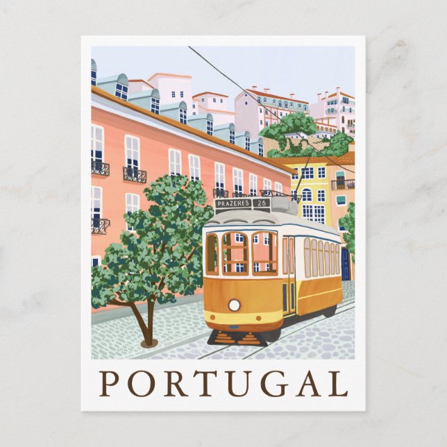 Portugal Lisbon Tram Europe Travel Illustration Postcard (Front)