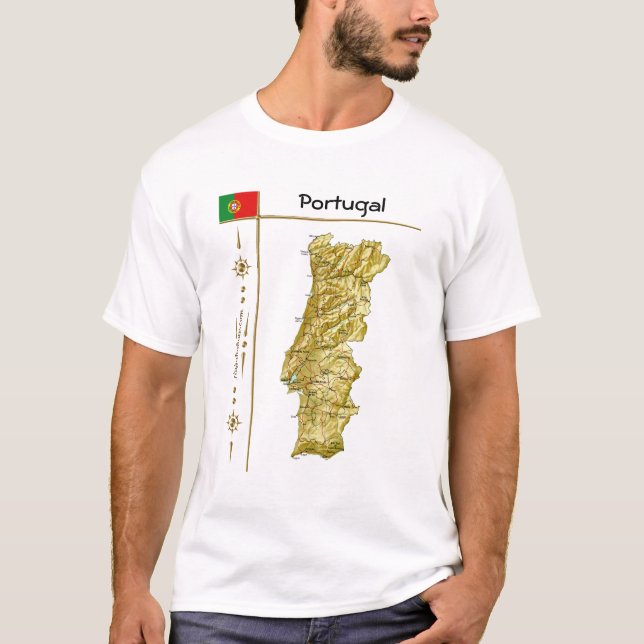Portugal Map + Flag + Title T-Shirt (Front)