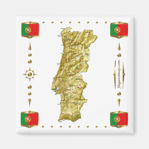 Portugal Map + Flags Magnet