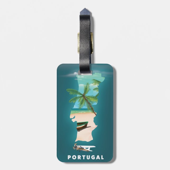 Portugal Map travel poster print. Luggage Tag (Back Vertical)