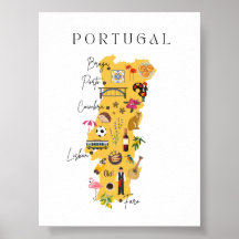 Portugal map with main cities and various symbols