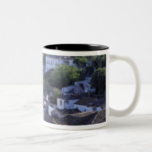 Portugal, Obidos. Elevated view of whitewashed Two-Tone Coffee Mug