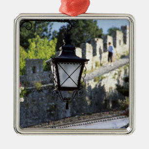 Portugal, Obidos. Iron streetlamp and 14th Metal Tree Decoration