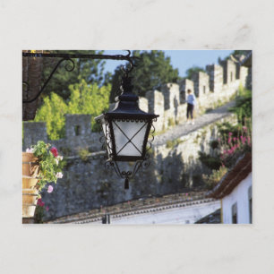 Portugal, Obidos. Iron streetlamp and 14th Postcard