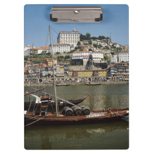 Portugal, Porto, Boat With Wine Barrels Clipboard