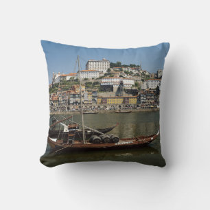 Portugal, Porto, Boat With Wine Barrels Cushion
