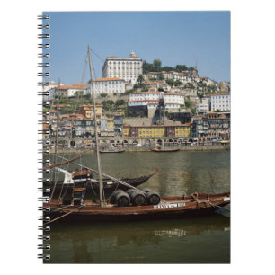 Portugal, Porto, Boat With Wine Barrels Spiral Notebook
