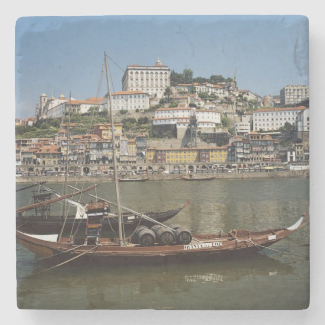 Portugal, Porto, Boat With Wine Barrels Stone Coaster (Front)