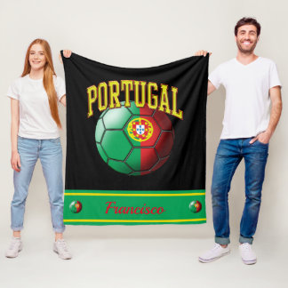 Portugal Portuguese Flag Soccer Ball | Name Fleece Blanket