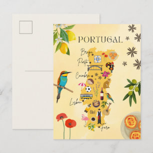 Portugal travel map - culture, nature, attractions postcard