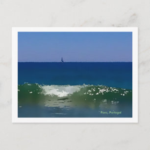 Portugal-wave and boat at Faro beach, Algarve Postcard