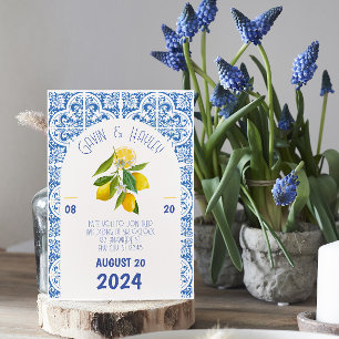 Portugal Wedding Invitation   Blue Tiles Postcard