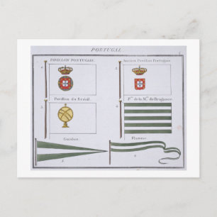 Portugese Flags, from a French book of Flags, c.18 Postcard